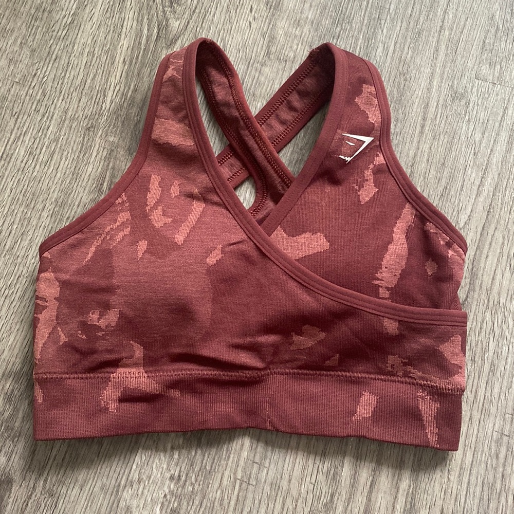 ❤️🤎GYMSHARK Adapt Seamless Camo Sports Bra- Savanna|Cherry Brown -XS
